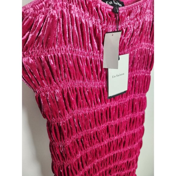 En Saison Women's Sz. L Fushia Ruched Velvet Mini Dress NWT - Picture 3 of 7